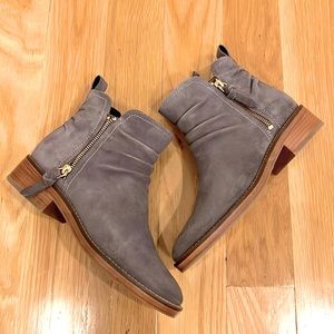 NEW Cole Haan grey suede double zip up boots. Size 6.5.
